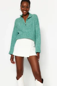 TRENDYOLMİLLA MINT Wide Pattern Soft textured High Neck Knitwear Sweater - Image 2