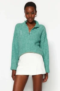 TRENDYOLMİLLA MINT Wide Pattern Soft textured High Neck Knitwear Sweater - Image 3