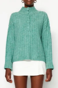 TRENDYOLMİLLA MINT Wide Pattern Soft textured High Neck Knitwear Sweater - Image 4