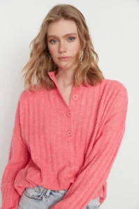 TRENDYOLMİLLA PINK Wide Pattern Soft textured High Neck Knitwear Sweater - Image 3