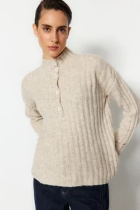 TRENDYOLMİLLA Stone Wide Pattern Soft textured High Neck Knitwear Sweater - Image 3