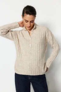 TRENDYOLMİLLA Stone Wide Pattern Soft textured High Neck Knitwear Sweater - Image 4