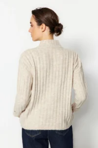 TRENDYOLMİLLA Stone Wide Pattern Soft textured High Neck Knitwear Sweater - Image 5
