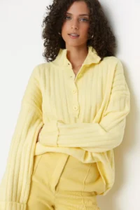 TRENDYOLMİLLA Yellow Wide Pattern Soft textured High Neck Knitwear Sweater - Image 2