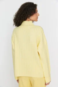 TRENDYOLMİLLA Yellow Wide Pattern Soft textured High Neck Knitwear Sweater - Image 5