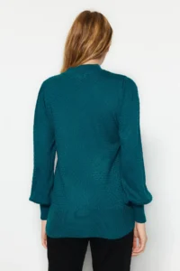 TRENDYOLMİLLA Petrol High Neck Balloon Sleeve Regular Knitwear Sweater - Image 5