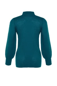 TRENDYOLMİLLA Petrol High Neck Balloon Sleeve Regular Knitwear Sweater - Image 8
