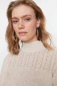 TRENDYOLMİLLA Stone Cellular/Delikli High Neck Fitted/Bodysuit hugging Knitwear Sweater - Image 2