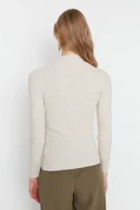 TRENDYOLMİLLA Stone Cellular/Delikli High Neck Fitted/Bodysuit hugging Knitwear Sweater - Image 5