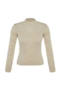 TRENDYOLMİLLA Stone Cellular/Delikli High Neck Fitted/Bodysuit hugging Knitwear Sweater - Image 8