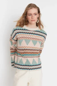 TRENDYOLMİLLA MINT Wide Pattern Crew Neck Knitwear Sweater - Image 2