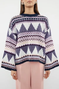 TRENDYOLMİLLA NAVY BLUE Wide Pattern Crew Neck Knitwear Sweater - Image 3