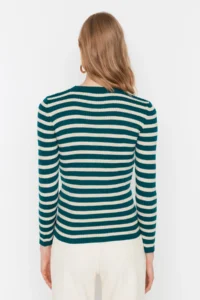 TRENDYOLMİLLA Green Basic Striped Knitwear Sweater - Image 5