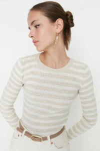 TRENDYOLMİLLA Stone Basic Striped Knitwear Sweater - Image 2