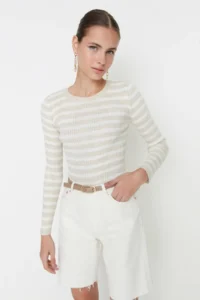 TRENDYOLMİLLA Stone Basic Striped Knitwear Sweater - Image 3