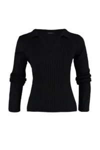 TRENDYOLMİLLA Black Couple Sleeve Ucu Detailed Polo Shirt Collar Knitwear Sweater - Image 8