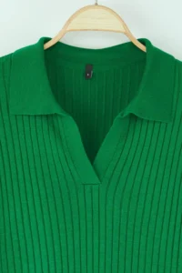 TRENDYOLMİLLA Emerald Green Striped Sleeve Ucu Detailed Polo Shirt Collar Knitwear Sweater - Image 7