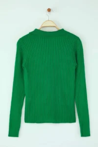 TRENDYOLMİLLA Emerald Green Striped Sleeve Ucu Detailed Polo Shirt Collar Knitwear Sweater - Image 8