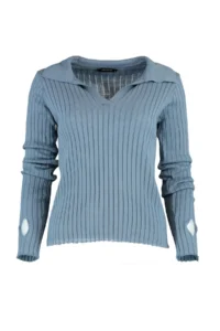 TRENDYOLMİLLA Indigo Sleeve Ucu Detailed Polo Shirt Collar Knitwear Sweater - Image 7