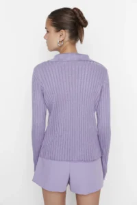 TRENDYOLMİLLA Lilac Sleeve Ucu Detailed Polo Shirt Collar Knitwear Sweater - Image 5