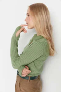 TRENDYOLMİLLA MINT Sleeve Ucu Detailed Polo Shirt Collar Knitwear Sweater - Image 2