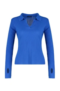TRENDYOLMİLLA Saks BLUE Sleeve Ucu Detailed Polo Shirt Collar Knitwear Sweater - Image 6