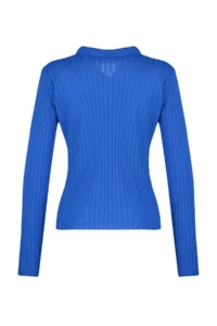 TRENDYOLMİLLA Saks BLUE Sleeve Ucu Detailed Polo Shirt Collar Knitwear Sweater - Image 8
