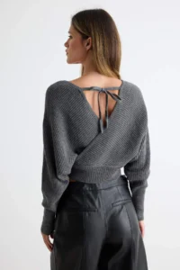 TRENDYOLMİLLA Anthracite Double breasted Balloon Sleeve Crop Knitwear Sweater - Image 4