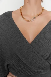 TRENDYOLMİLLA Anthracite Double breasted Balloon Sleeve Crop Knitwear Sweater - Image 8