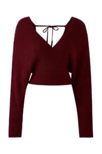 TRENDYOLMİLLA Burgundy Double breasted Balloon Sleeve Crop Knitwear Sweater - Image 11