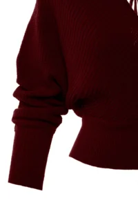 TRENDYOLMİLLA Burgundy Double breasted Balloon Sleeve Crop Knitwear Sweater - Image 12