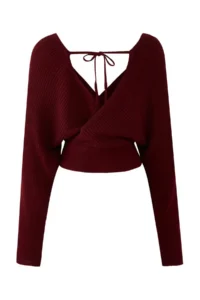 TRENDYOLMİLLA Burgundy Double breasted Balloon Sleeve Crop Knitwear Sweater - Image 13