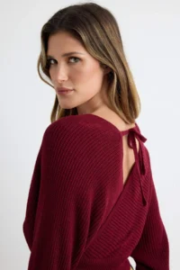 TRENDYOLMİLLA Burgundy Double breasted Balloon Sleeve Crop Knitwear Sweater - Image 3