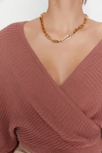 TRENDYOLMİLLA Dusty ROSE Double breasted Balloon Sleeve Crop Knitwear Sweater - Image 4