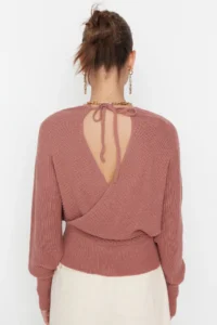 TRENDYOLMİLLA Dusty ROSE Double breasted Balloon Sleeve Crop Knitwear Sweater - Image 5