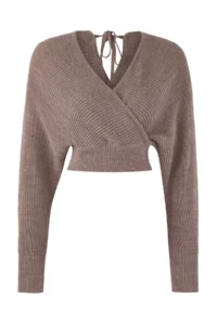TRENDYOLMİLLA Mink Double breasted Balloon Sleeve Crop Knitwear Sweater - Image 7