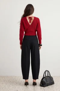 TRENDYOLMİLLA Red Double breasted Balloon Sleeve Crop Knitwear Sweater - Image 3