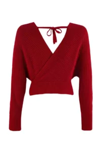 TRENDYOLMİLLA Red Double breasted Balloon Sleeve Crop Knitwear Sweater - Image 6