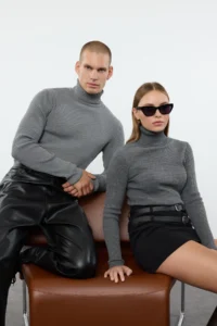 TRENDYOLMİLLA Anthracite Couple Basic Turtleneck Knitwear Sweater - Image 2