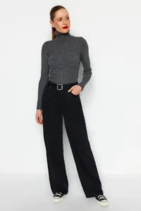 TRENDYOLMİLLA Anthracite Couple Basic Turtleneck Knitwear Sweater - Image 3