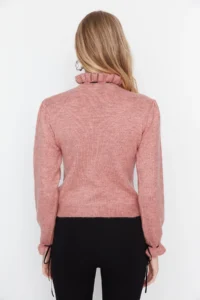 TRENDYOLMİLLA Dusty ROSE Soft textured Cellular/Perforated Ribbon/Bow Detailed Knitwear Sweater - Image 5