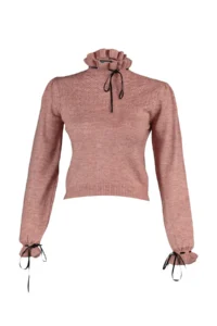TRENDYOLMİLLA Dusty ROSE Soft textured Cellular/Perforated Ribbon/Bow Detailed Knitwear Sweater - Image 6