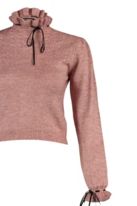 TRENDYOLMİLLA Dusty ROSE Soft textured Cellular/Perforated Ribbon/Bow Detailed Knitwear Sweater - Image 8
