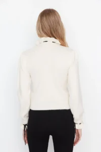TRENDYOLMİLLA Ecru Soft textured Cellular/Perforated Ribbon/Bow Detailed Knitwear Sweater - Image 5