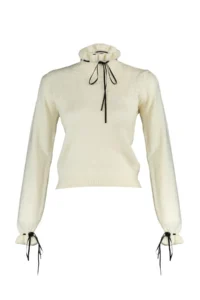TRENDYOLMİLLA Ecru Soft textured Cellular/Perforated Ribbon/Bow Detailed Knitwear Sweater - Image 6