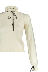 TRENDYOLMİLLA Ecru Soft textured Cellular/Perforated Ribbon/Bow Detailed Knitwear Sweater - Image 8