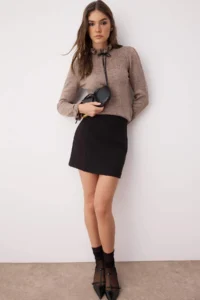 TRENDYOLMİLLA Mink Soft textured Cellular/Perforated Ribbon/Bow Detailed Knitwear Sweater - Image 2