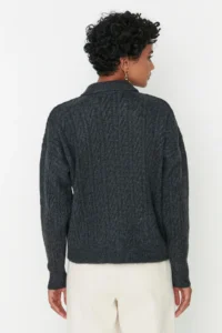 TRENDYOLMİLLA Anthracite Wide Pattern Soft textured Knitwear Sweater - Image 5