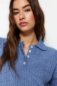 TRENDYOLMİLLA BLUE Wide Pattern Soft textured Knitwear Sweater - Image 2