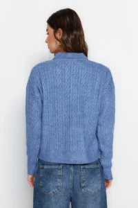 TRENDYOLMİLLA BLUE Wide Pattern Soft textured Knitwear Sweater - Image 6